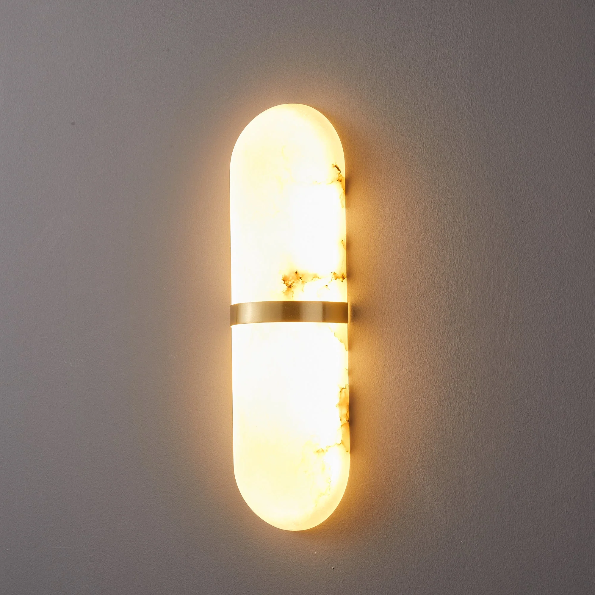 Alabaster Pill Wall Light - ∅ 4.7″ x H 15.7″ / Black & Warm Light / Set Of 2