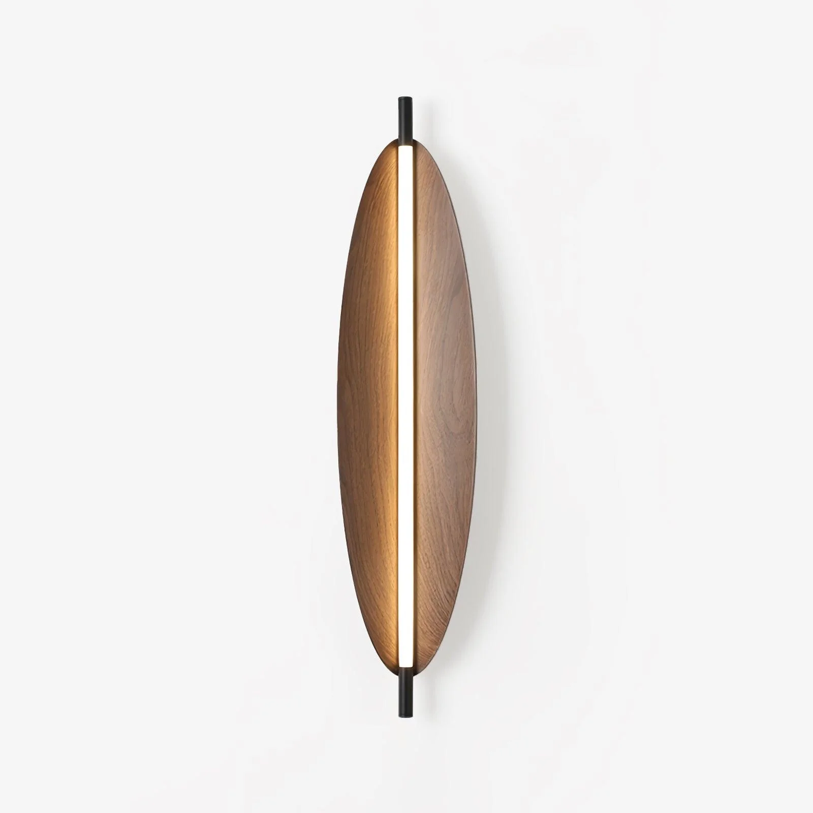 Sleek Board Sconce - ∅ 7.1″ x H 23.6″ / ∅ 18cm x H 60cm Set of 2 / Hydrographic Walnut Wood Grain Finish / Warm Light