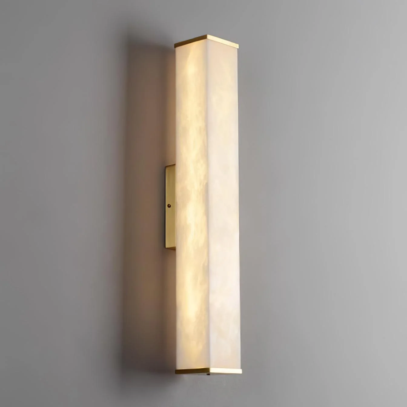 Cuboid Alabaster Wall Light - L  3.1″ x H 19.7″ / L  8cm x H 50cm Set of 2 / Brass & White / Warm Light