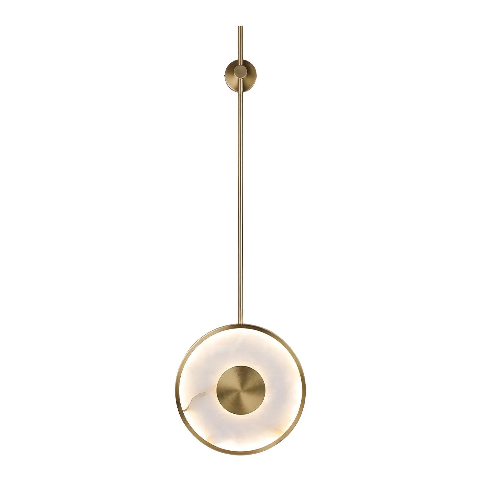Round Alabaster Wall Lamp - Dia 25cm x H 130cm Set of 2 / Brass & White / Cool Light