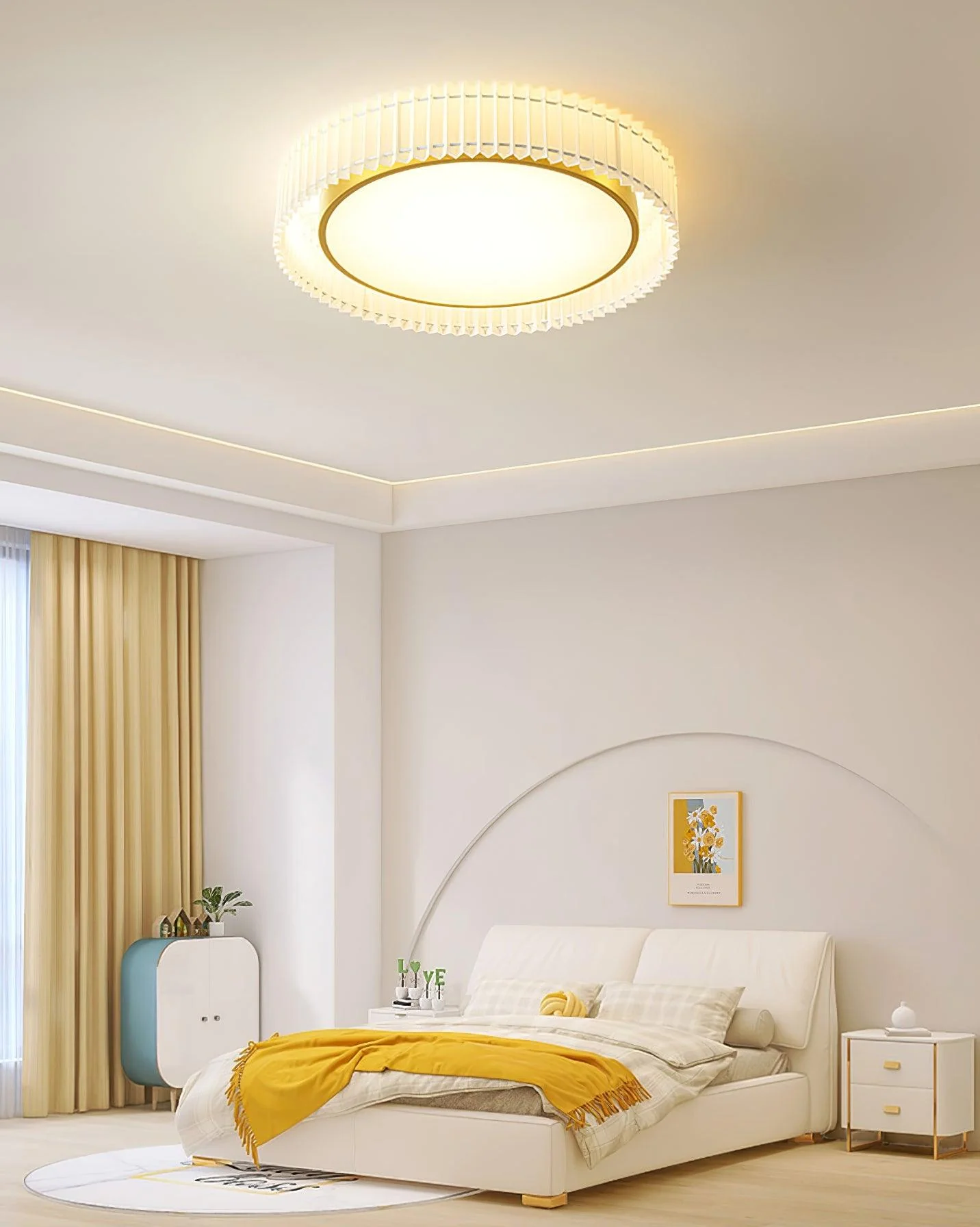 Потолочный светильник Round Pleated - ∅40см x 20см, золотой, бежевый, холодный свет