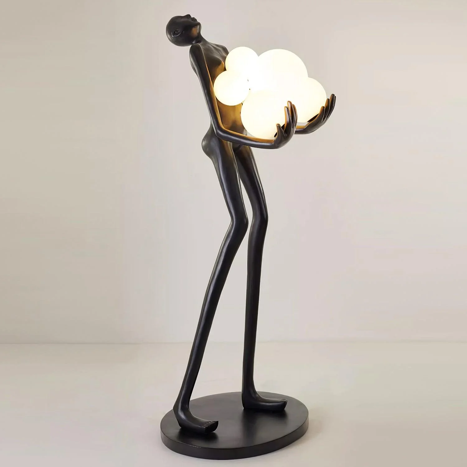 Торшер Embrace Sculpture - ∅77см x 200см, черный, синий стеклянный шар