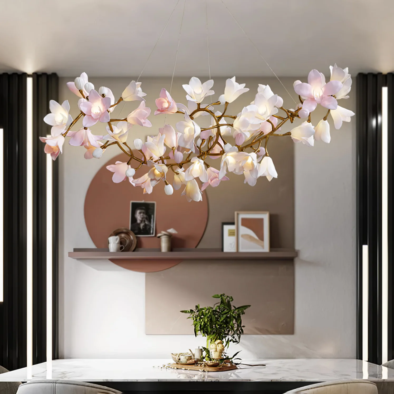 Люстра Circular Blossom - ∅80см x 40см, латунь, розовый