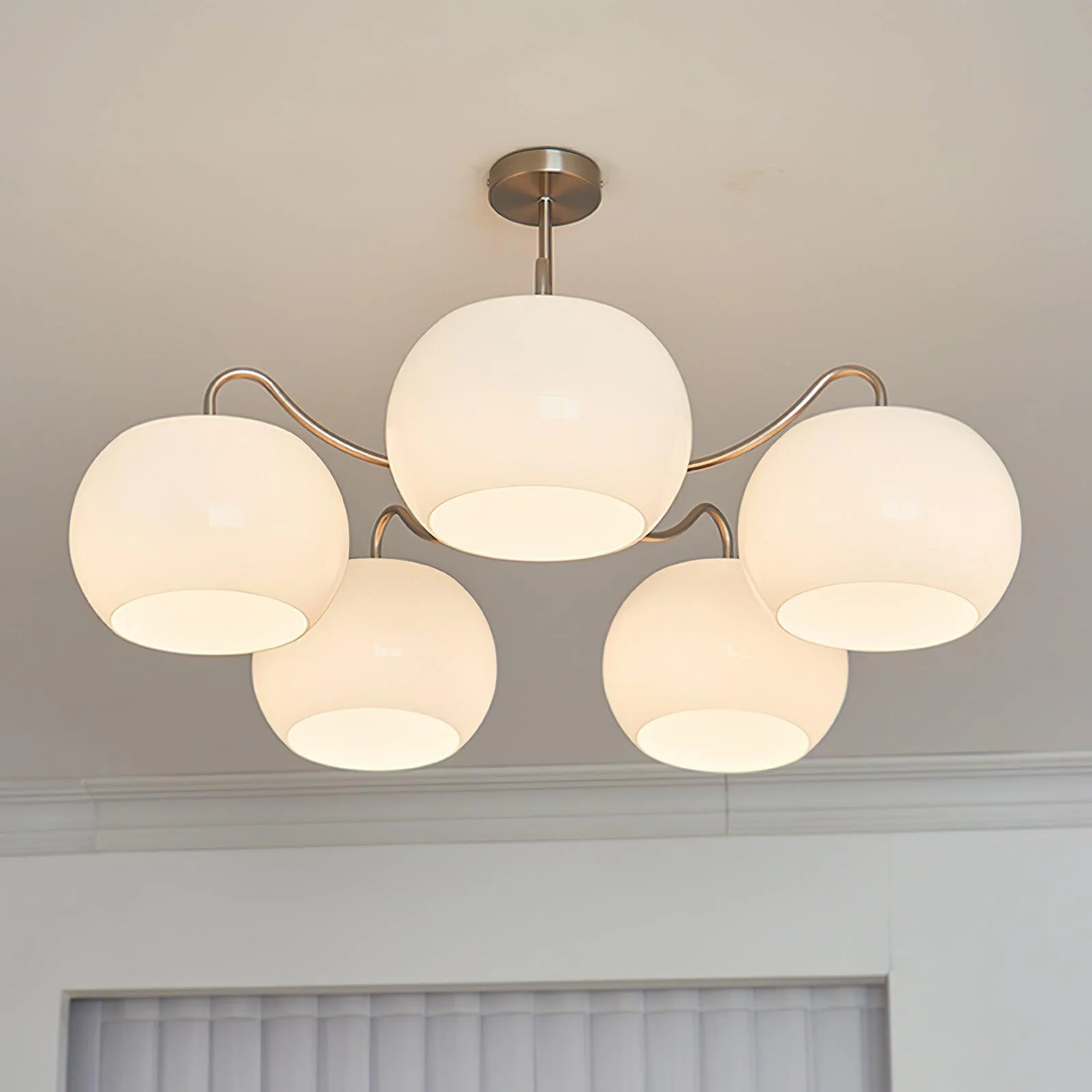 Люстра Nickel Glass Persimmon - 5 плафонов ∅90см x 30см, никель, белый
