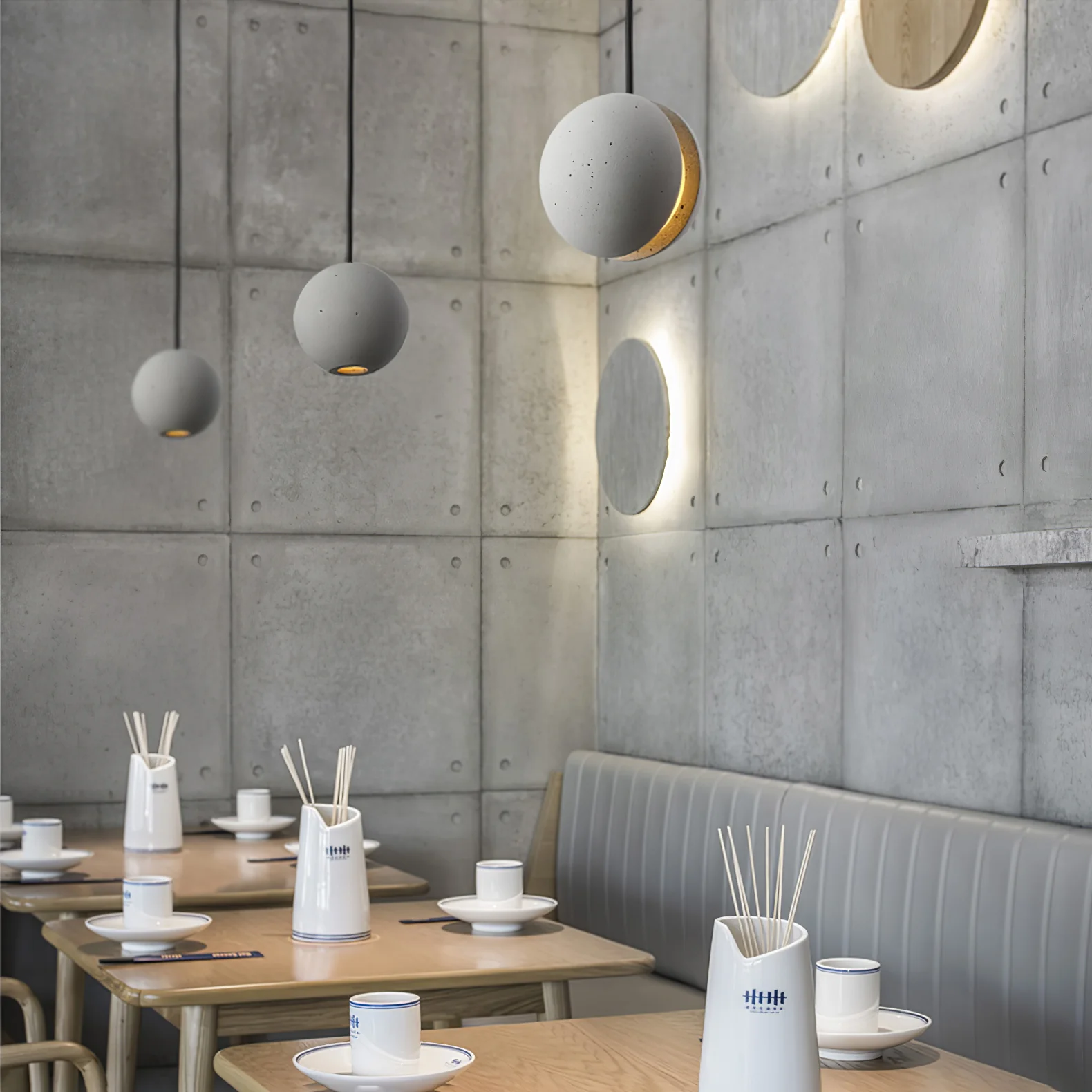 Подвесной светильник Moon Concrete - 2 плафона ∅24см x 150см, серый