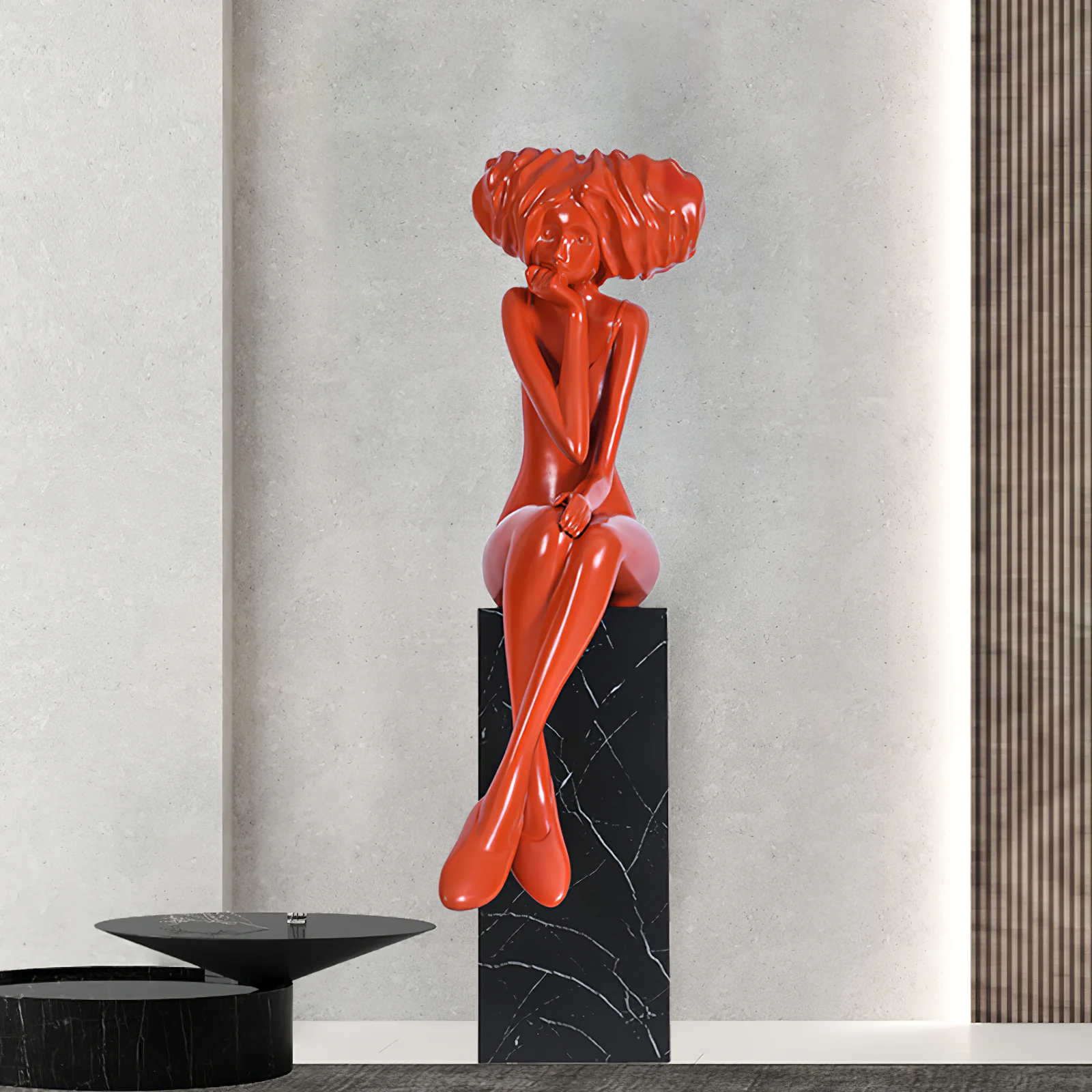 Girl Meditate Sculpture Ornaments - ∅65см x 70см x 152см, синий, металлическое основание
