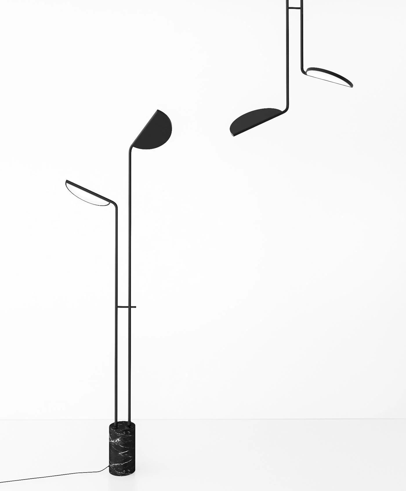 Filo Floor Lamp - ∅ 22.8″ x H 65″ / 58m x H 165cm / Black+Black Marble / UK plug
