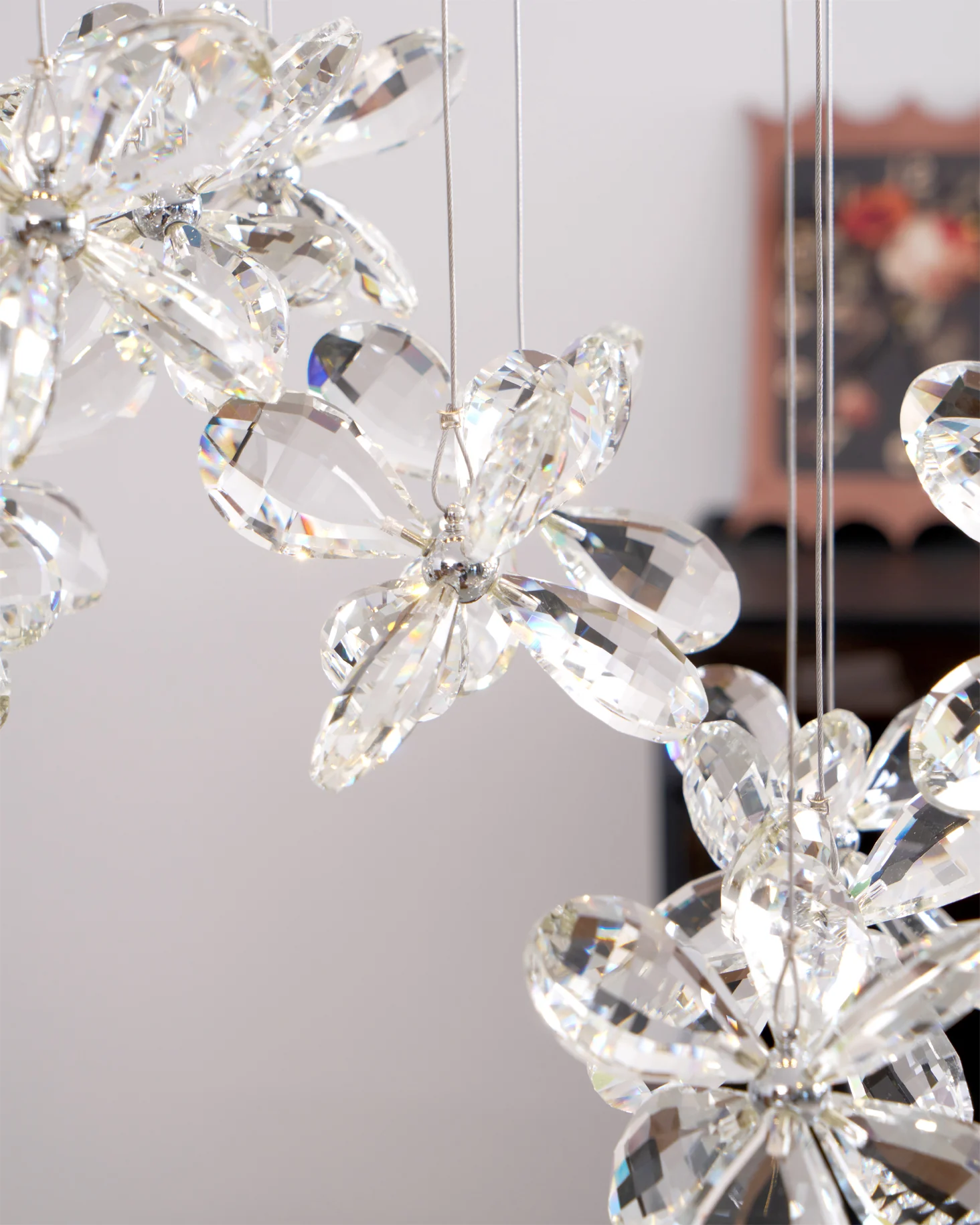 Люстра Floating Butterfly - круглое основание ∅80см x 150см, серебряный, прозрачный, холодный свет
