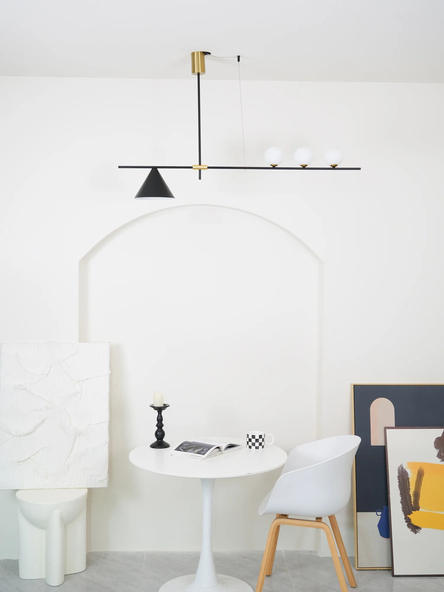 Подвесной светильник Eclipse Linear Suspension - 3 источника света 123см x 70см, золотой, золотой абажур
