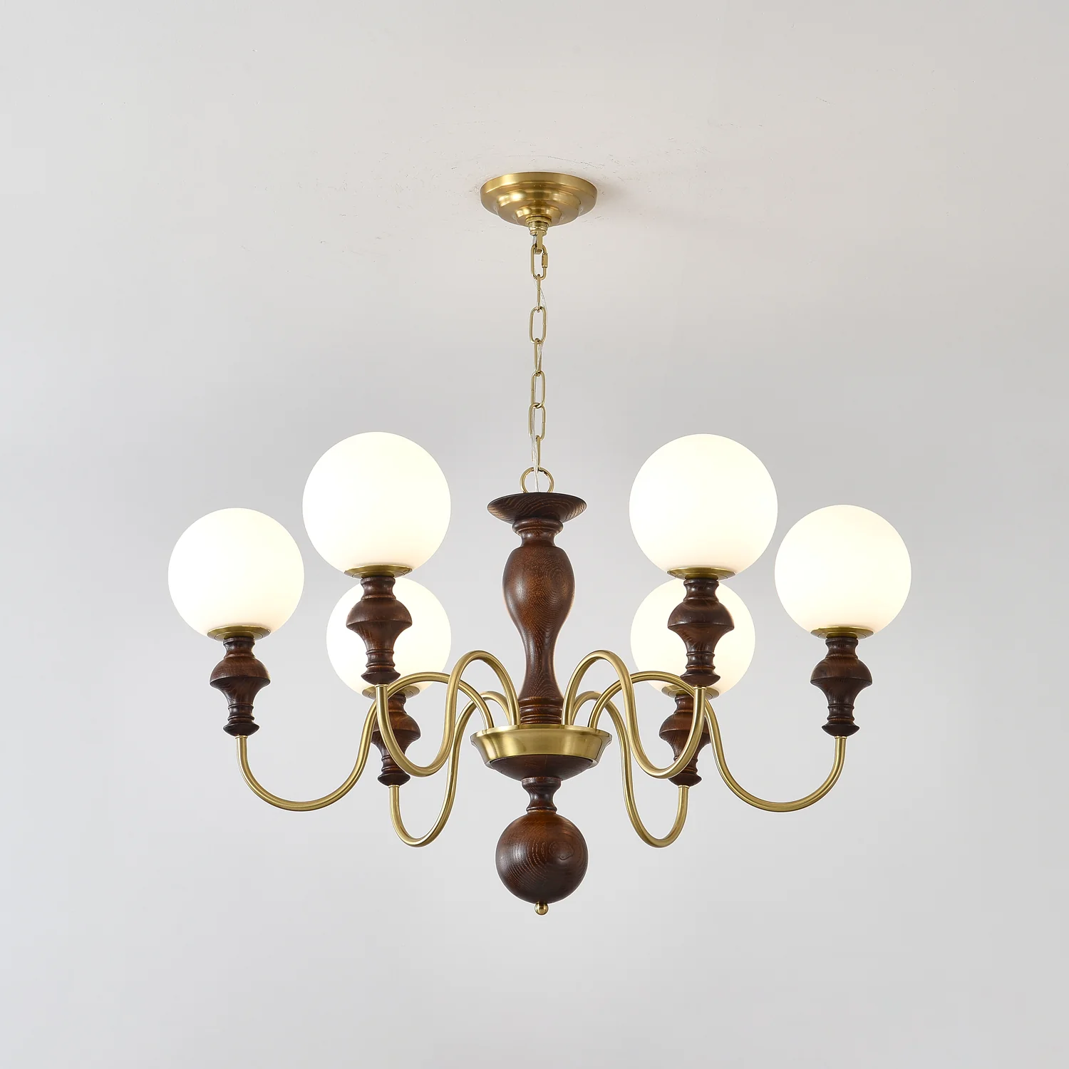 Люстра Timeless Globe - 6 плафонов ∅85см x 47см, орех, золотой