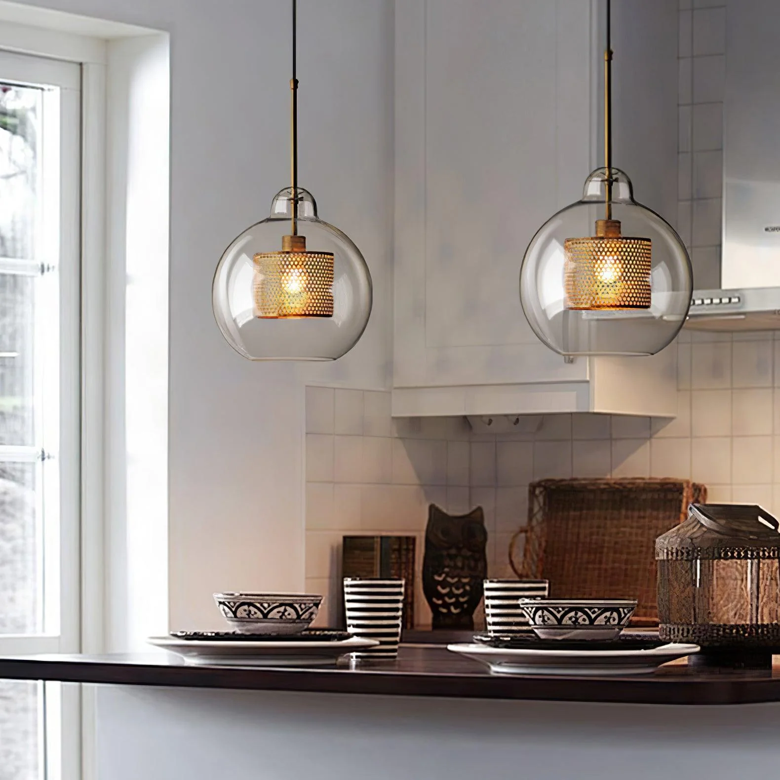 Подвесной светильник Chiswick Glass - 3 подвеса ∅40см x 150см, серебряный, прозрачный