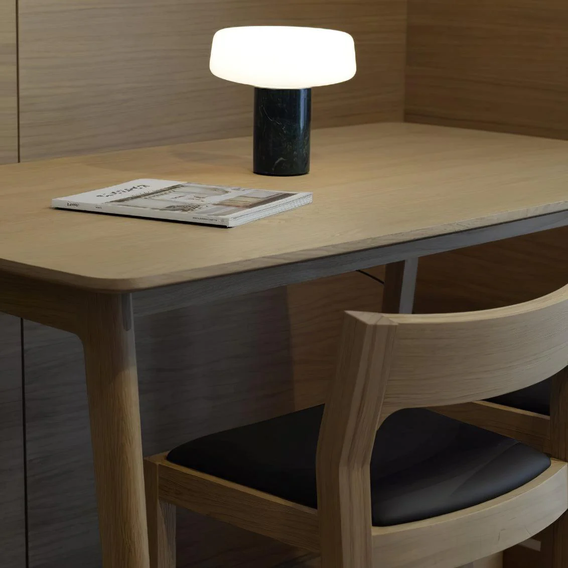 Solid Table Light - ∅ 11.8″ x H 12.5″ / Dia 30cm x H 32cm / White Marble +White / UK plug