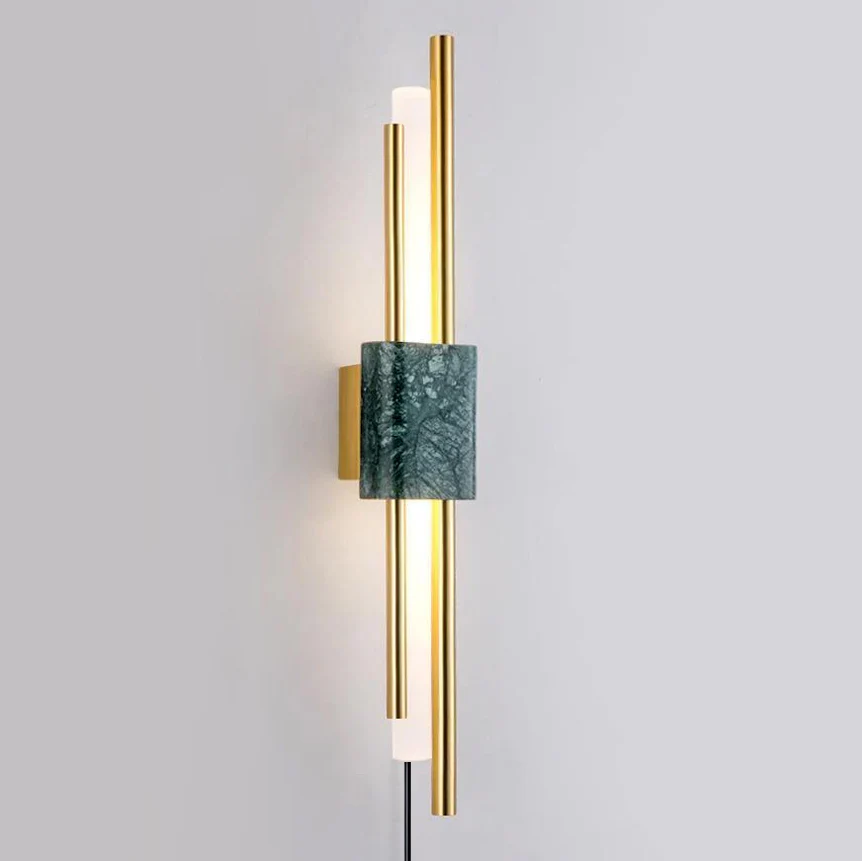 Tanto Plug In Wall Light - ∅ 3.9″ x H 19.7″ / Dia 10cm x H 50cm Set of 2 / White Marble & Gold / EU Plug