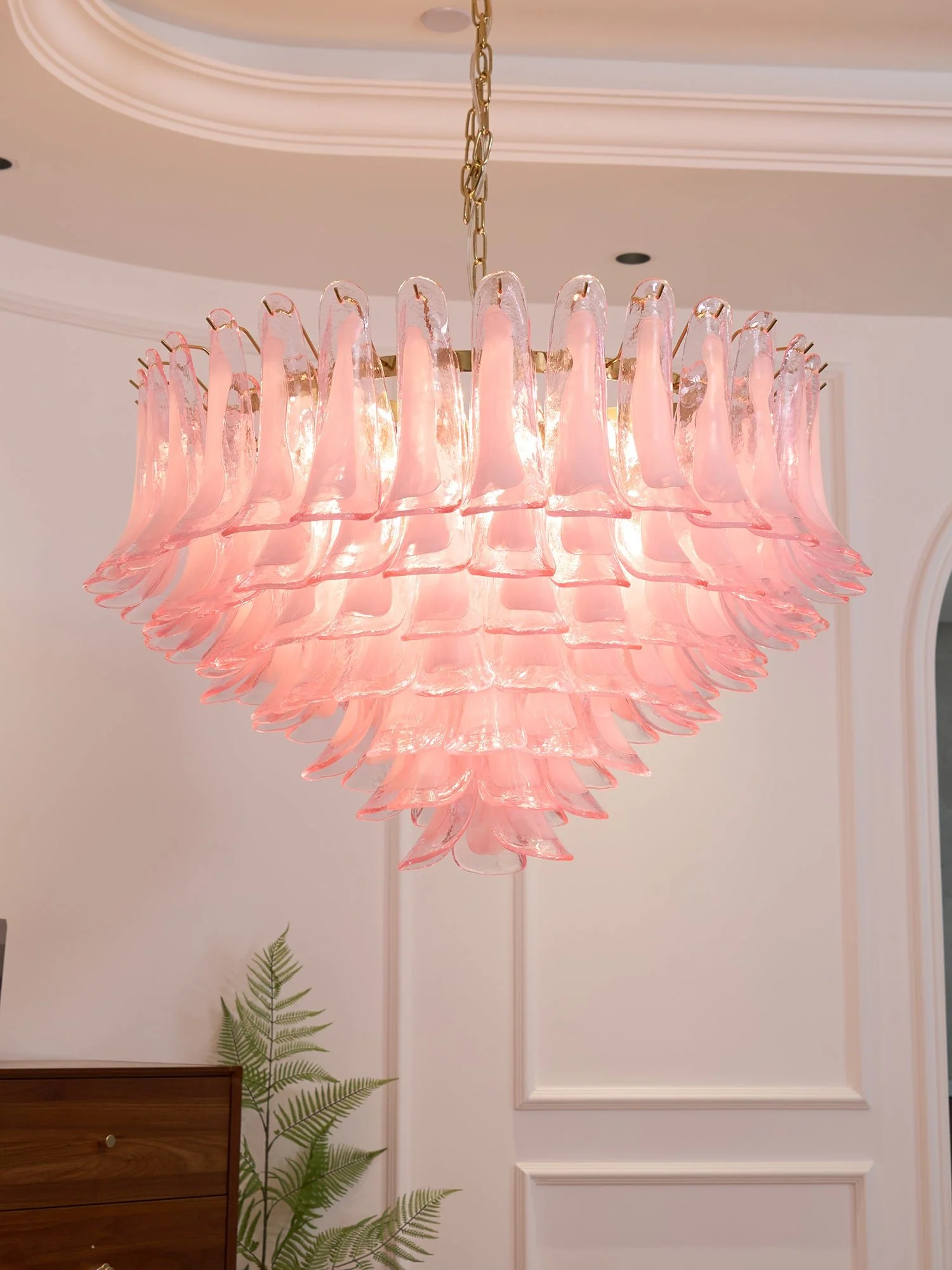 Люстра Blush Pink Glass Murano - ∅70см x 68см, золотой, розовое стекло