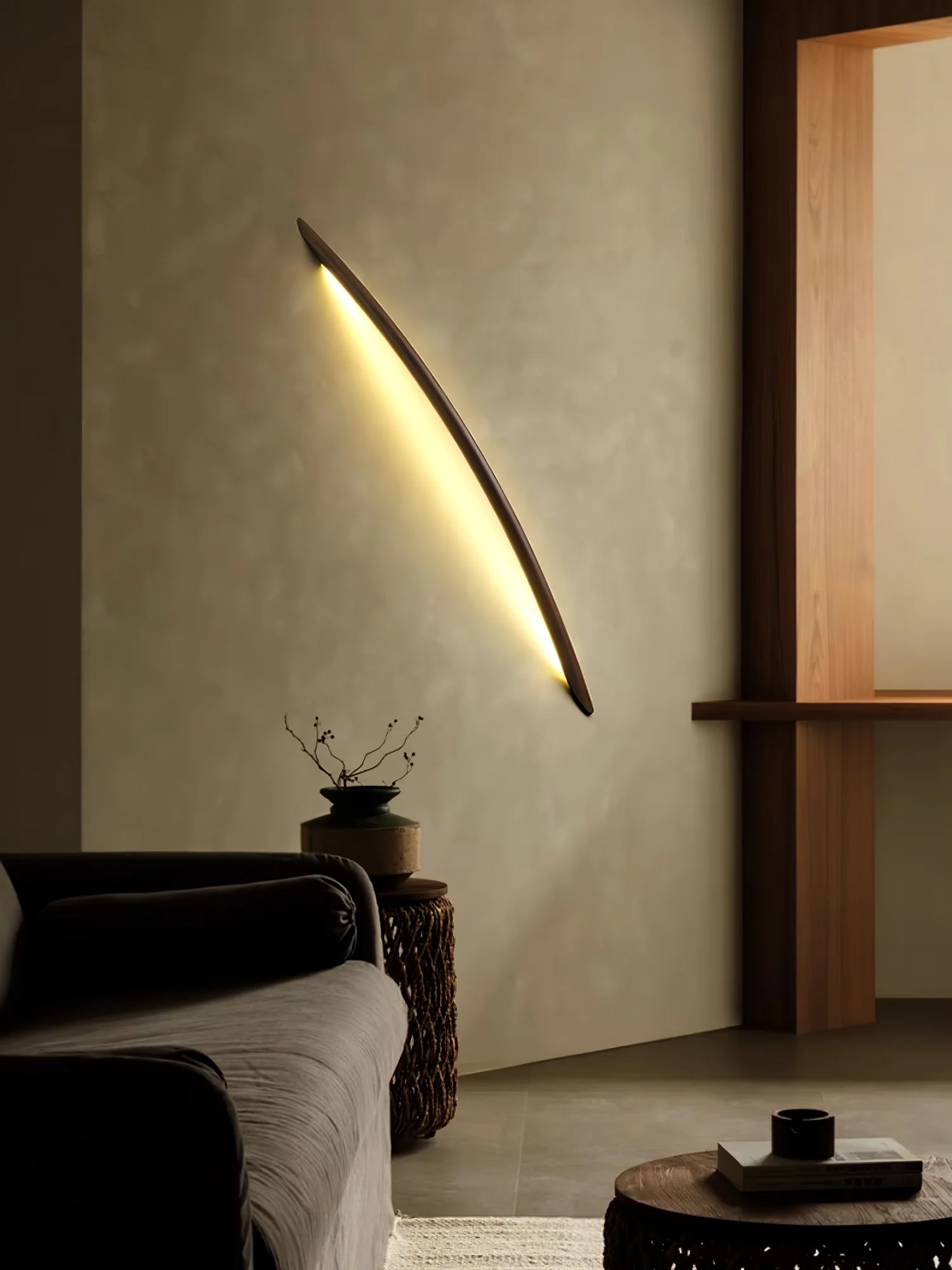 Настенный светильник Linea Wood - ∅10см x 60см, орех