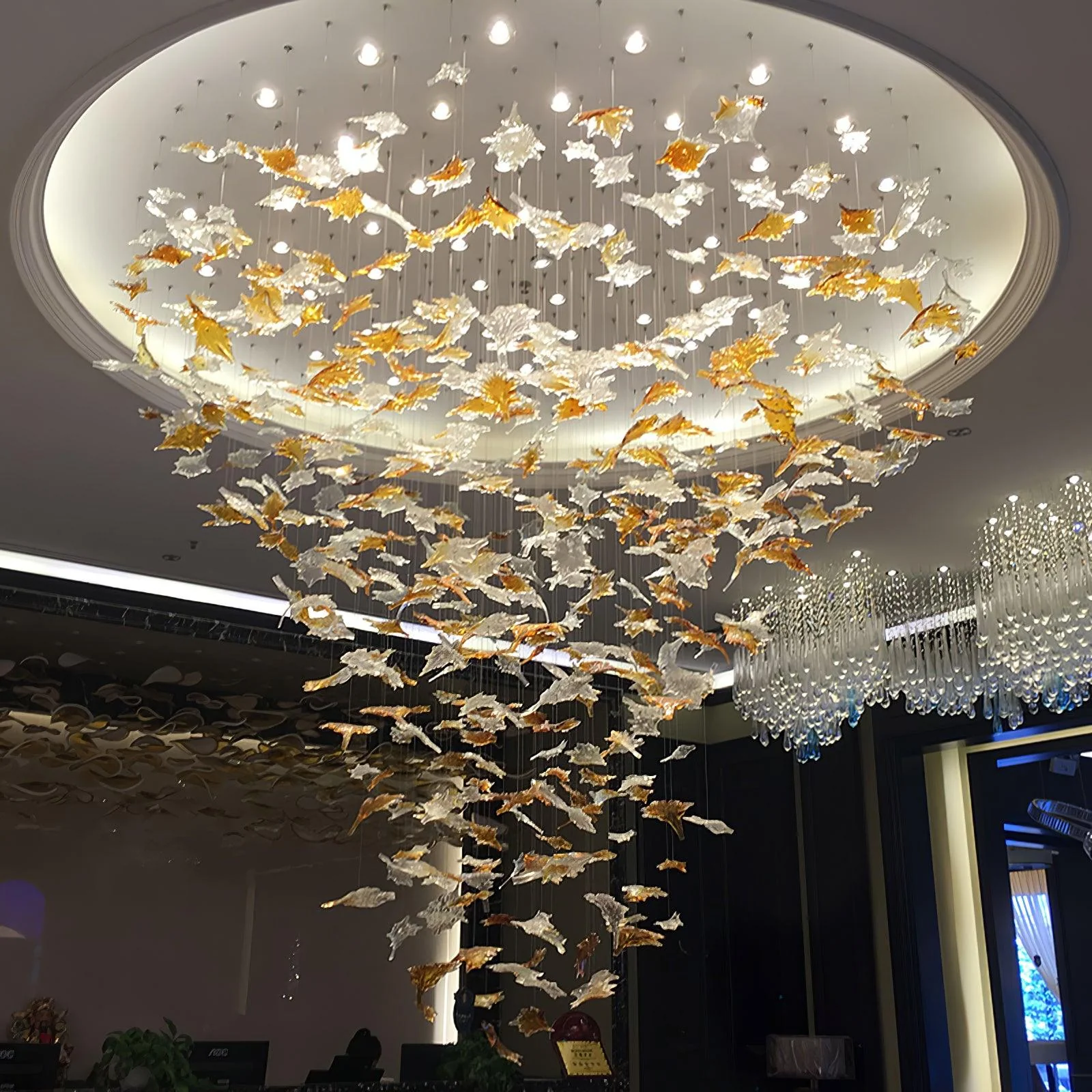 Люстра Multicolor Crystal Maple Leaf - 120см x 150см x 150см, синий, теплый свет