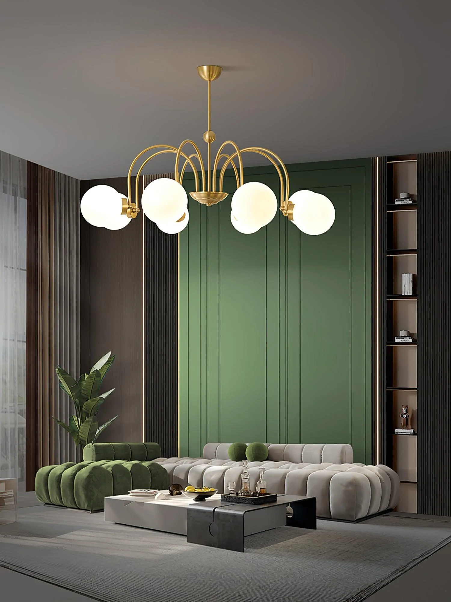 Люстра Yisu Brass - 6 плафонов ∅70см x 63см, латунь, белый