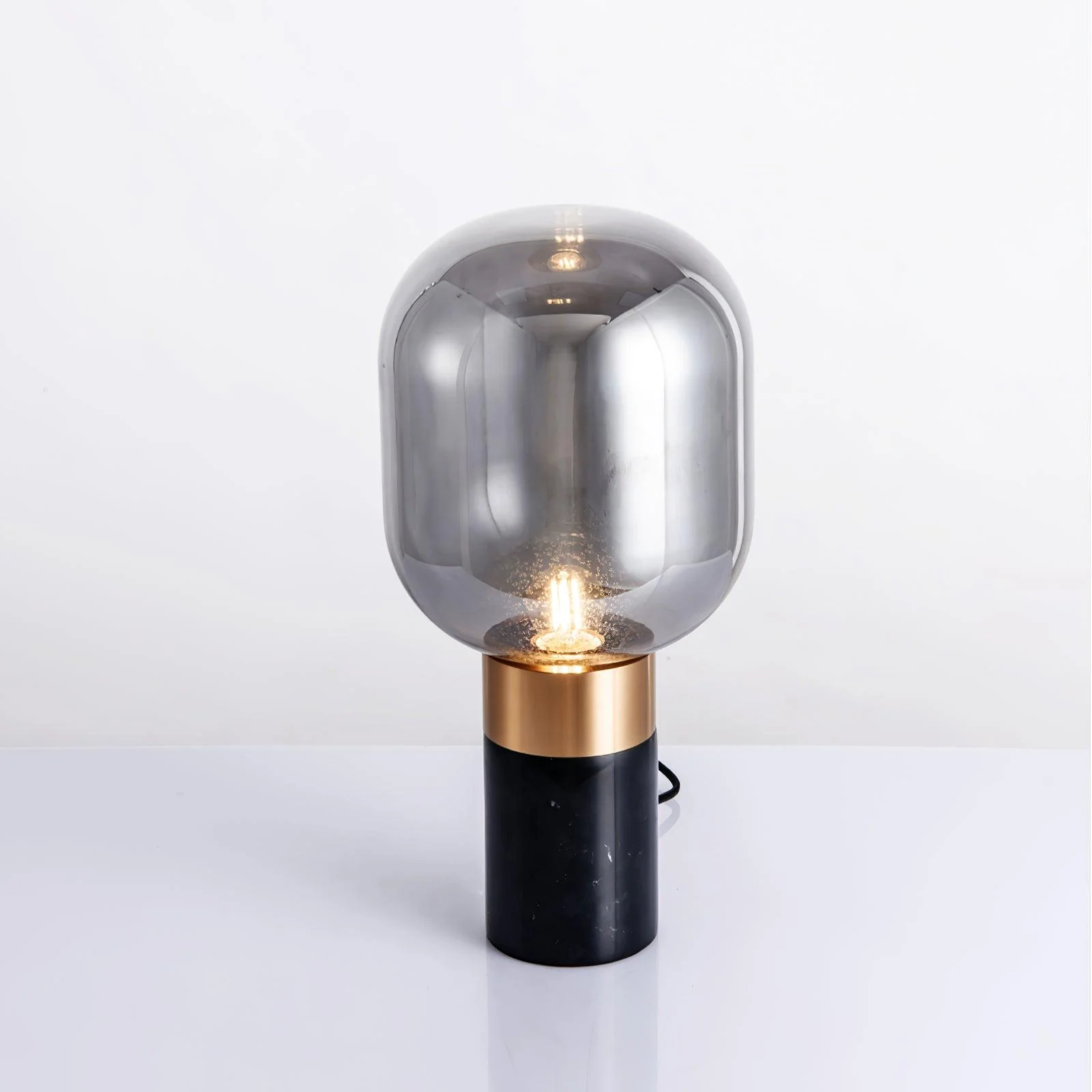 Storm Marble Table Lamp - ∅ 9″ x H 18.8″/ Dia 23cm x H 48cm / White Marble & Cognac / UK plug