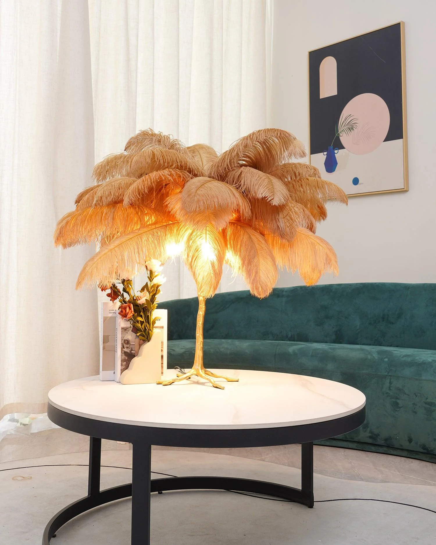 Настольный светильник Ostrich Feather - серебряный, темно-розовый