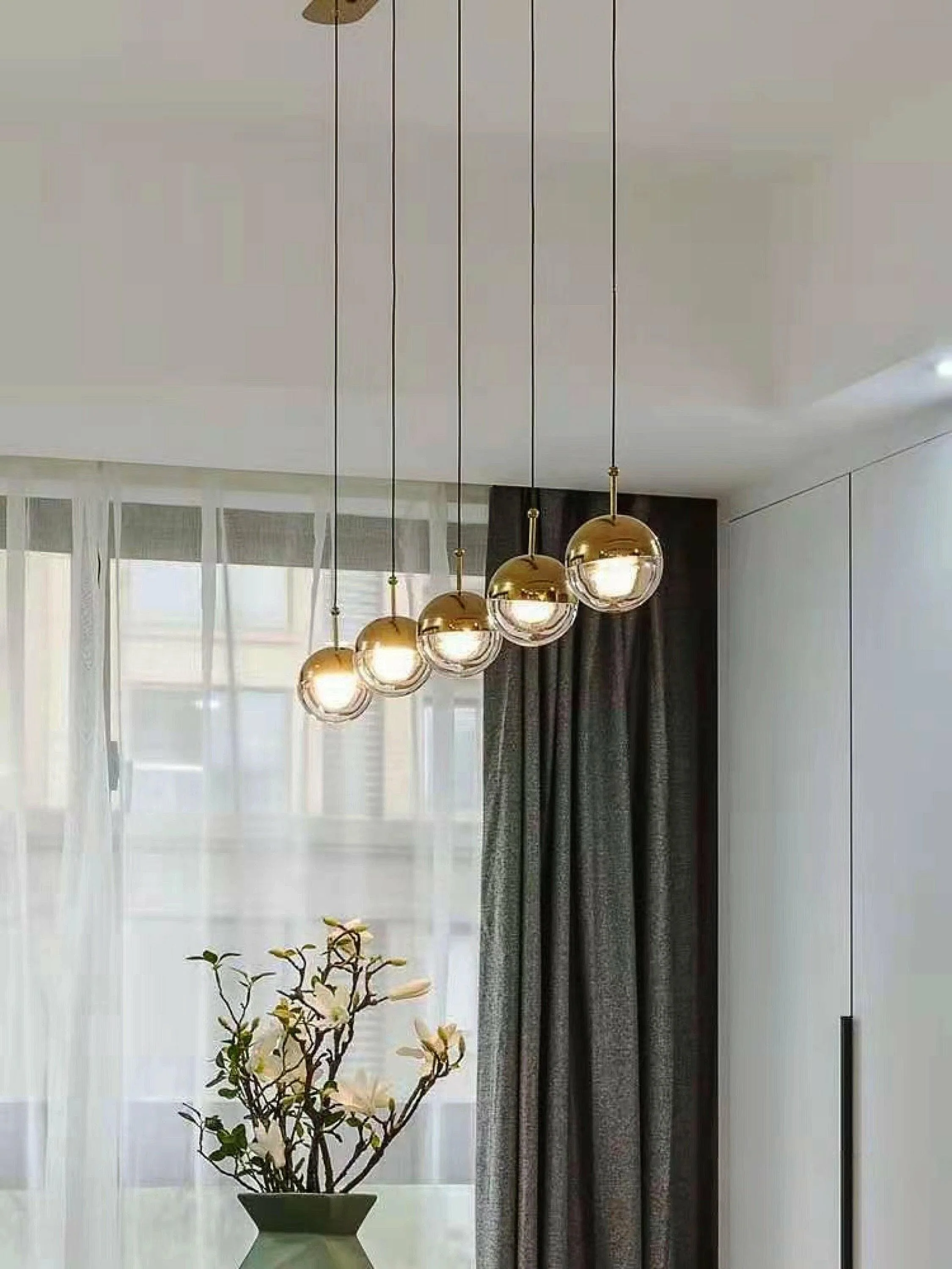 Подвесной светильник Restaurant Art LED - 5 плафонов ∅70см x 200см, розовое золото, теплый свет