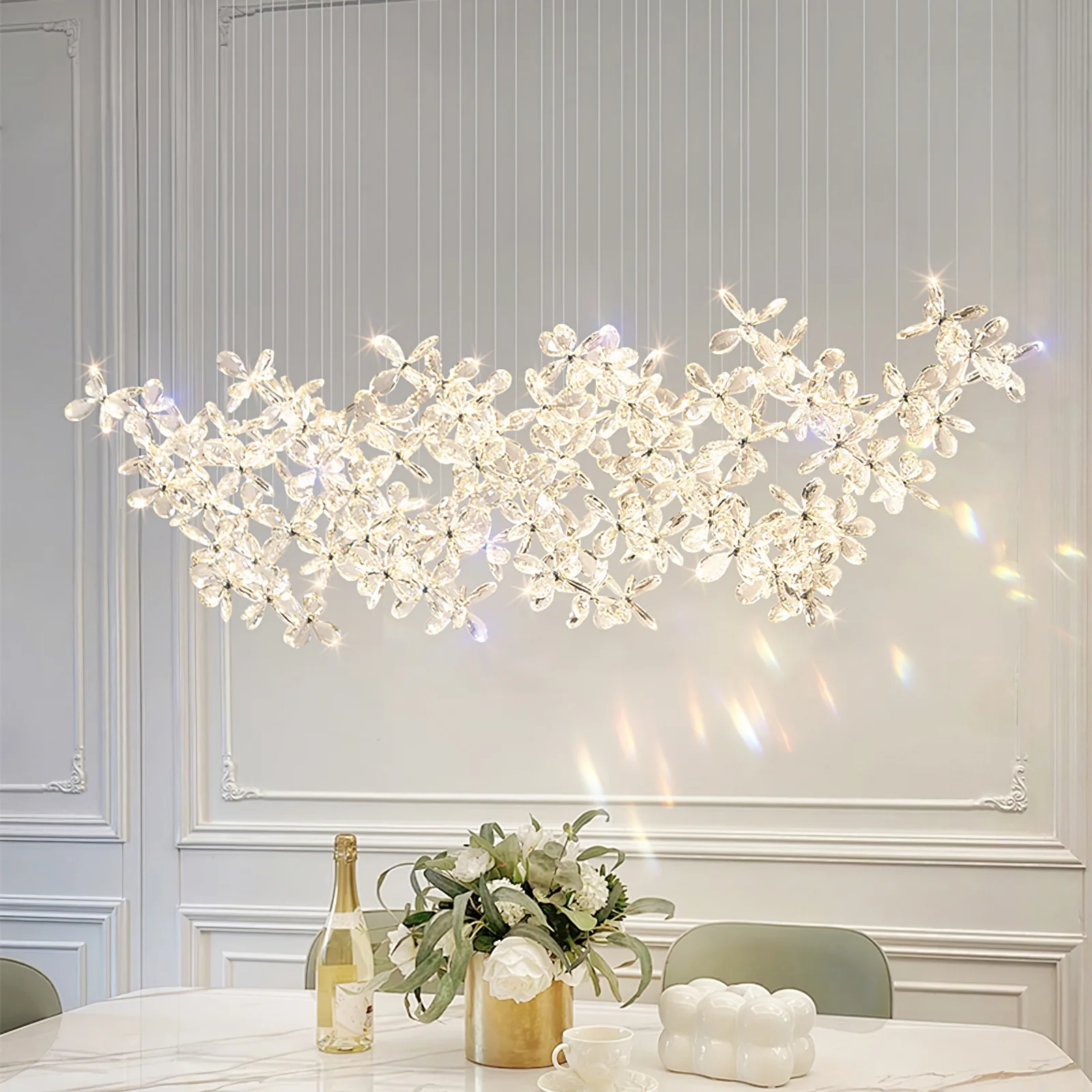 Люстра Floating Butterfly - круглое основание ∅80см x 150см, серебряный, прозрачный, холодный свет