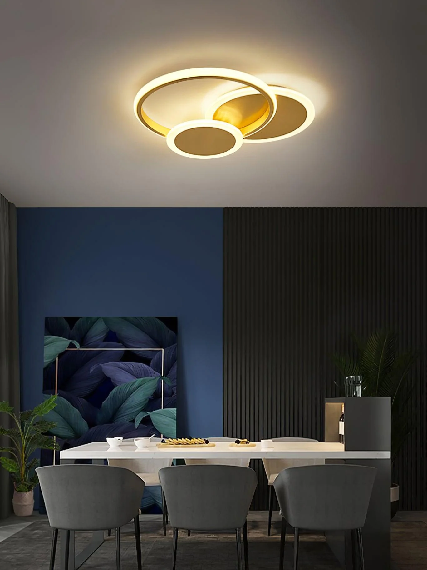 Потолочный светильник Circles LED - 52см x 52см x 6см, латунь, холодный свет