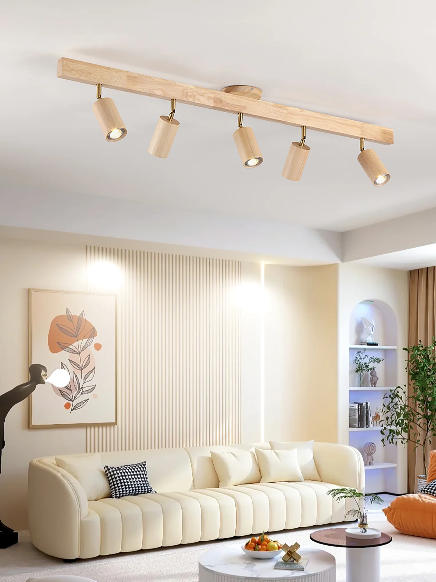 Трековый светильник Natural Wood Beam - 3 источника света 80см х 22см, орех, теплый свет