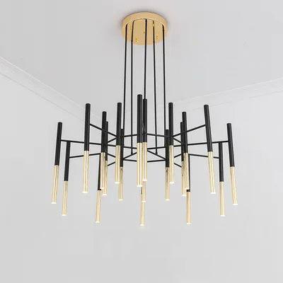 Люстра Metal Tubular - 12 подвесов ∅60см x 45см, черный, золотой