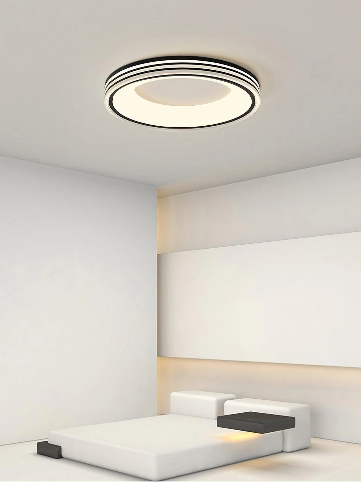 Потолочный светильник Round Shape Flush - модель B ∅50см x 8см, черный, холодный свет