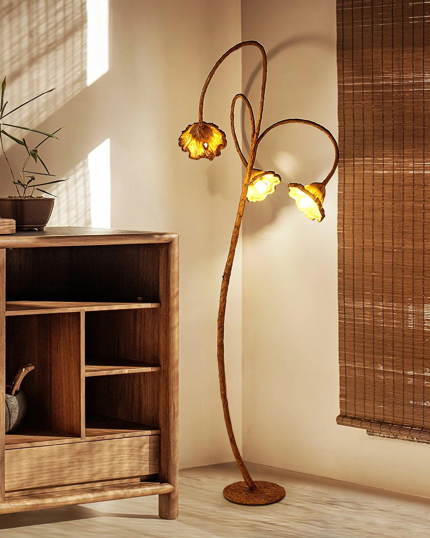 Торшер Artistic Lotus Leaf - 1 плафон ∅56см х 176см, орех