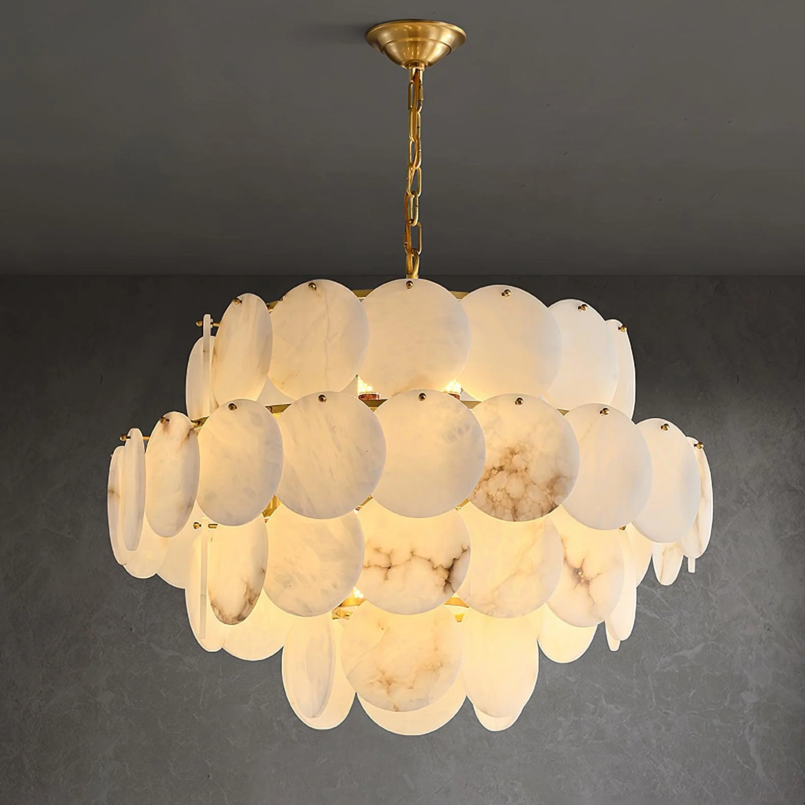 Люстра Alabaster Shell Brass - 4 уровня ∅60см x 75см, латунь, белый