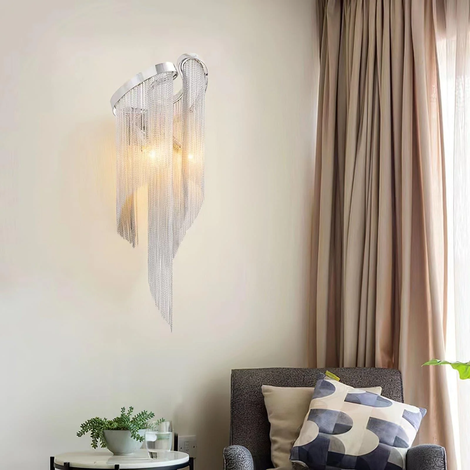 Chain Tassel Wall Lamp - Set of 2 / Silver