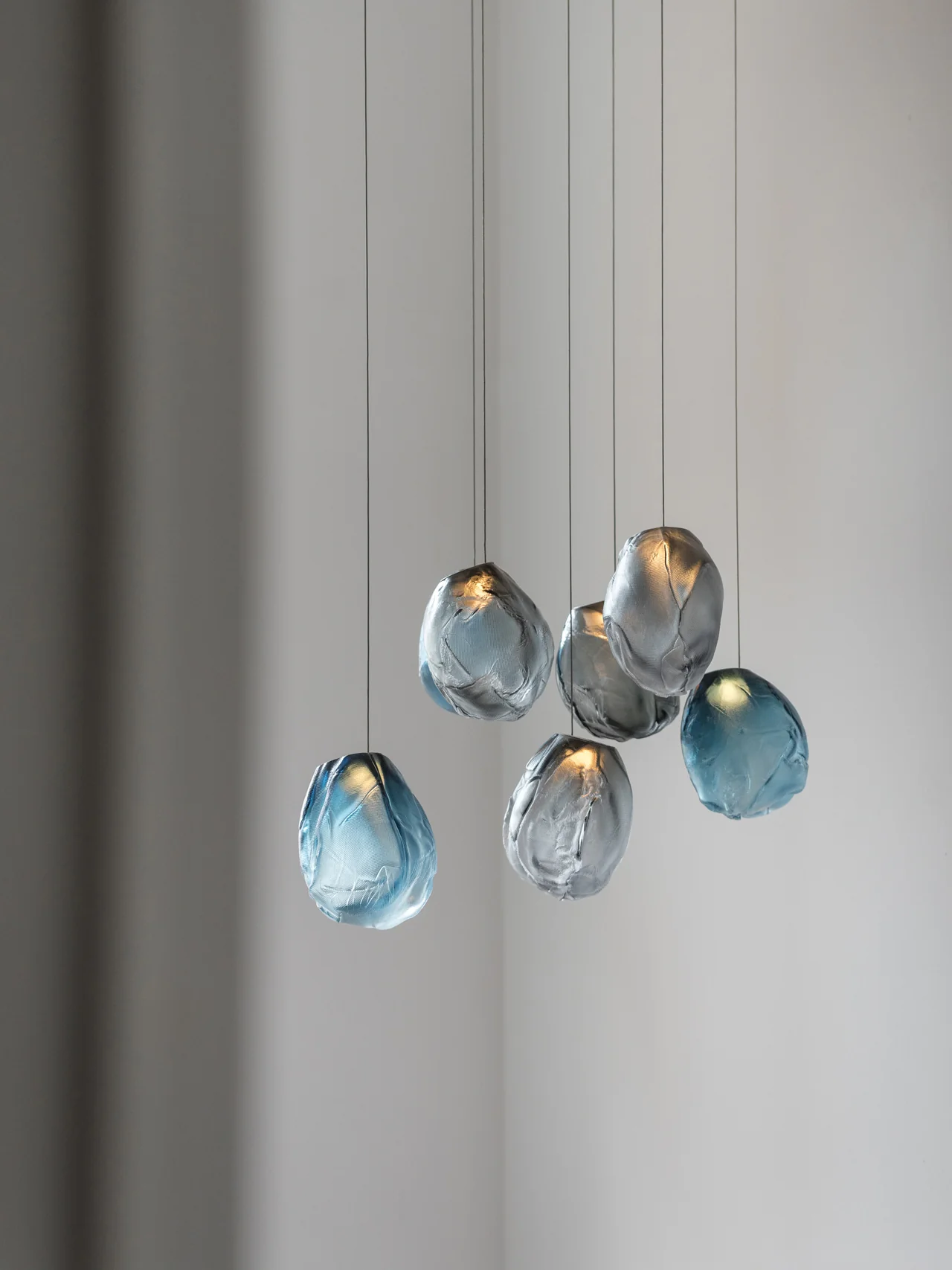 Подвесной светильник Liquid Glass Stone - 3 подвеса ∅30см x 120см, белый, теплый свет