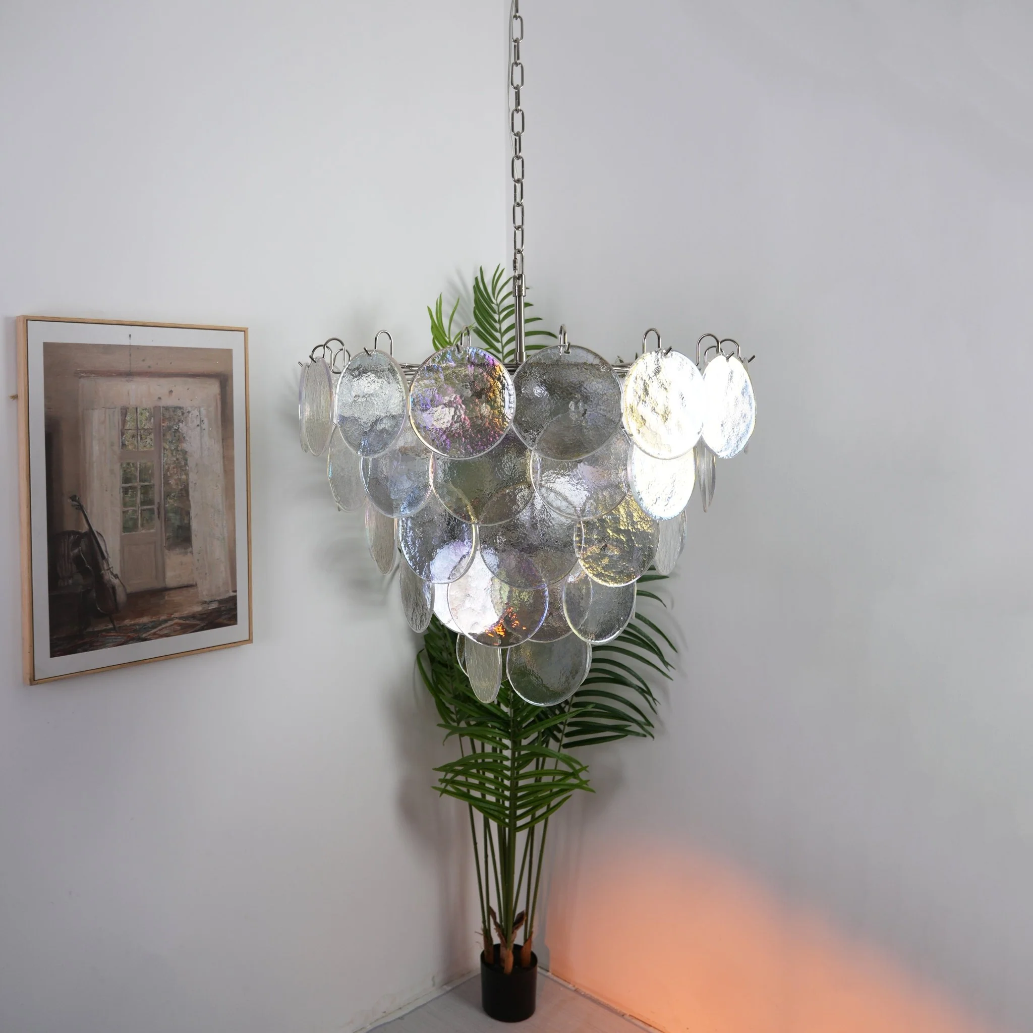 Люстра Murano Disc Iridescent - ∅70см x 68см, прозрачный, никель