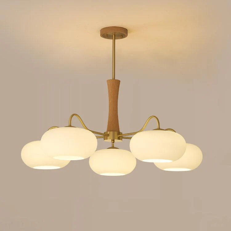 Люстра Brass Wooden Persimmon - 3 плафона ∅68см x 43см, латунь, натуральное дерево, белый