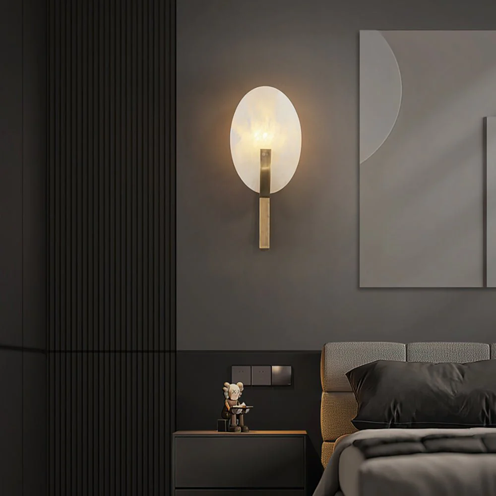Alice Alabaster Wall Lamp - ∅ 7.9″ x H 19.7″ / Black & Warm Light / Set Of 2