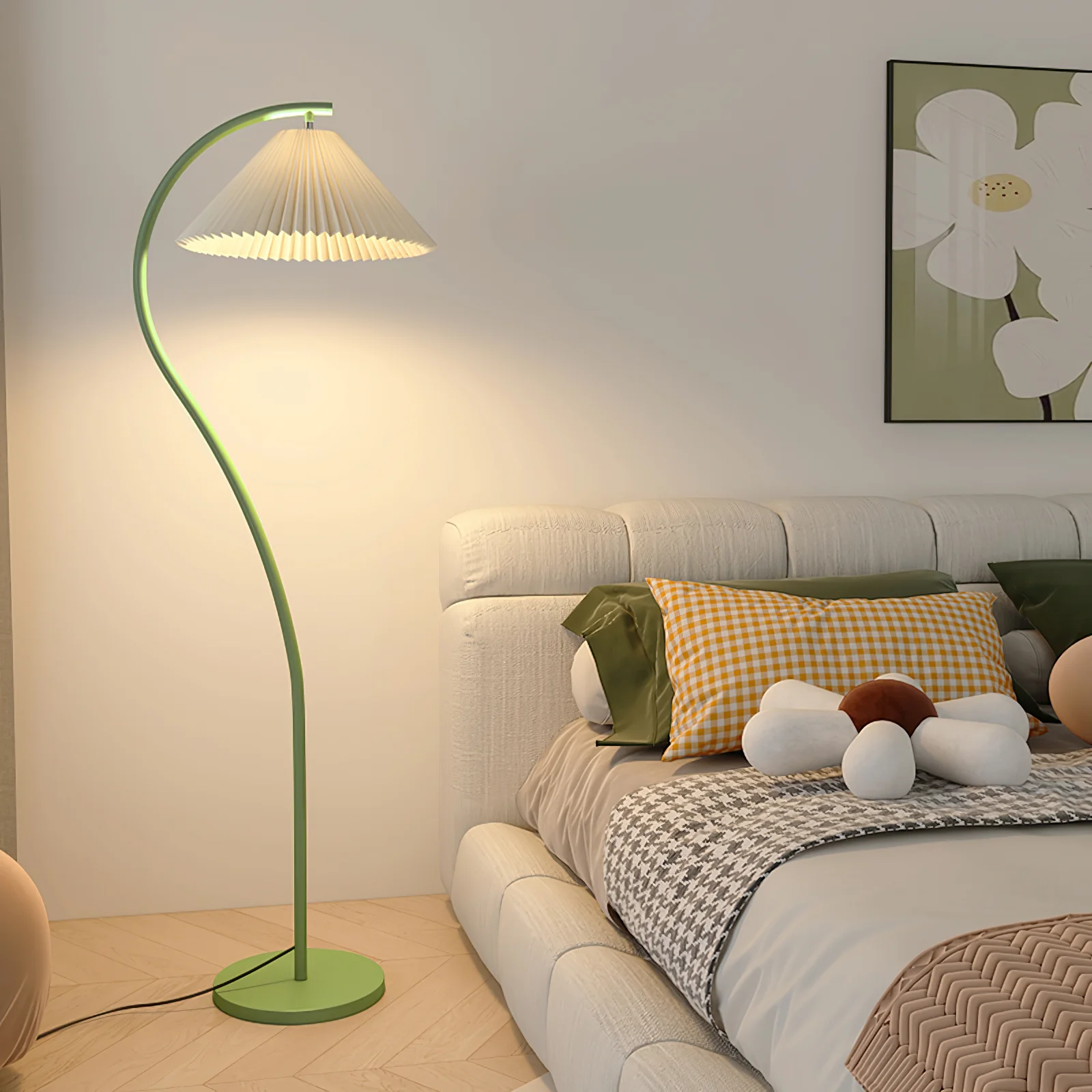 Crescini Pleated Floor Lamp - ∅ 11.8″ x H 59.8″/ Dia 30cm x H 152cm / Green & Light yellow / US plug