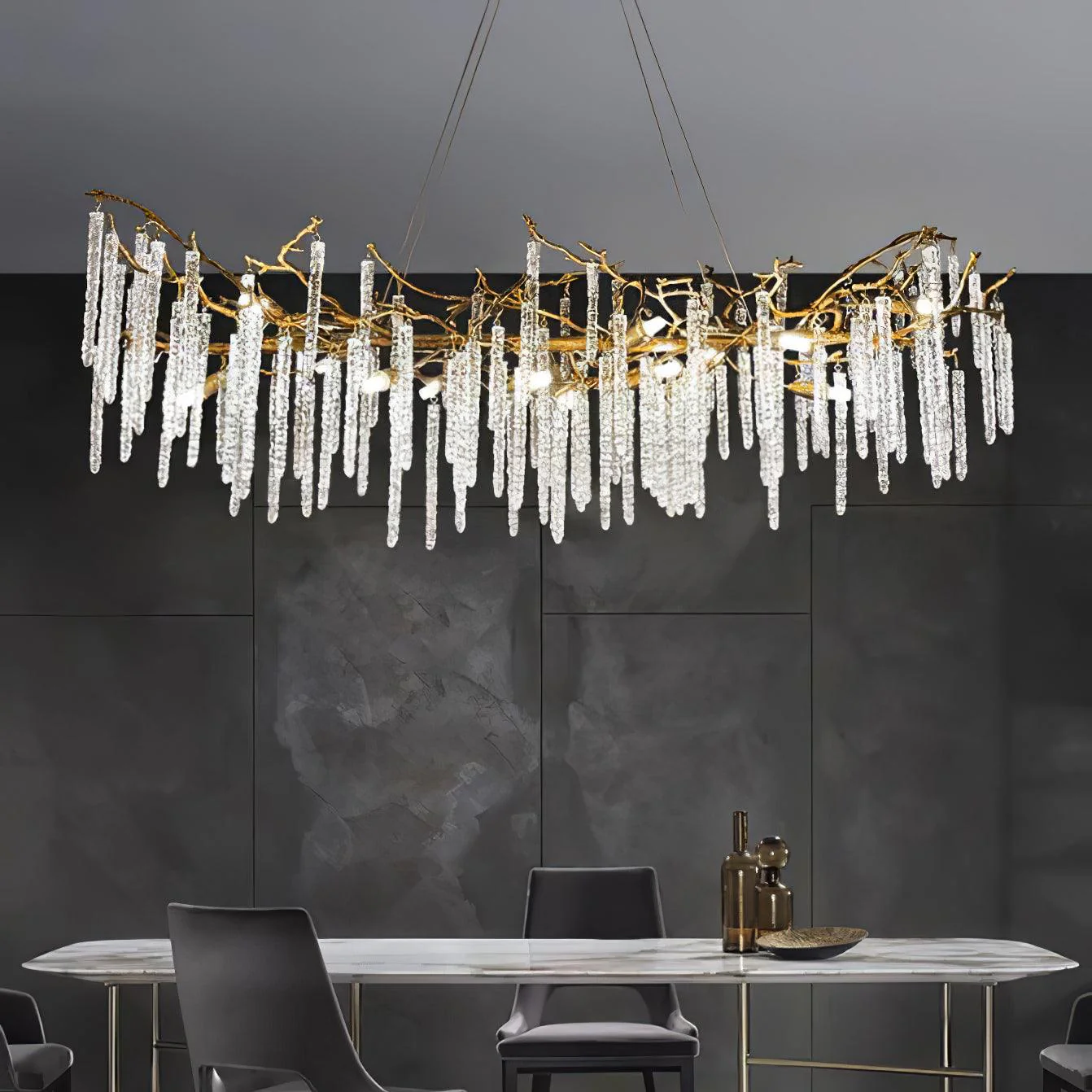 Люстра Crystal Icicles Branch Brass - ∅120см x 45см x 40см, латунь, прозрачный кристалл