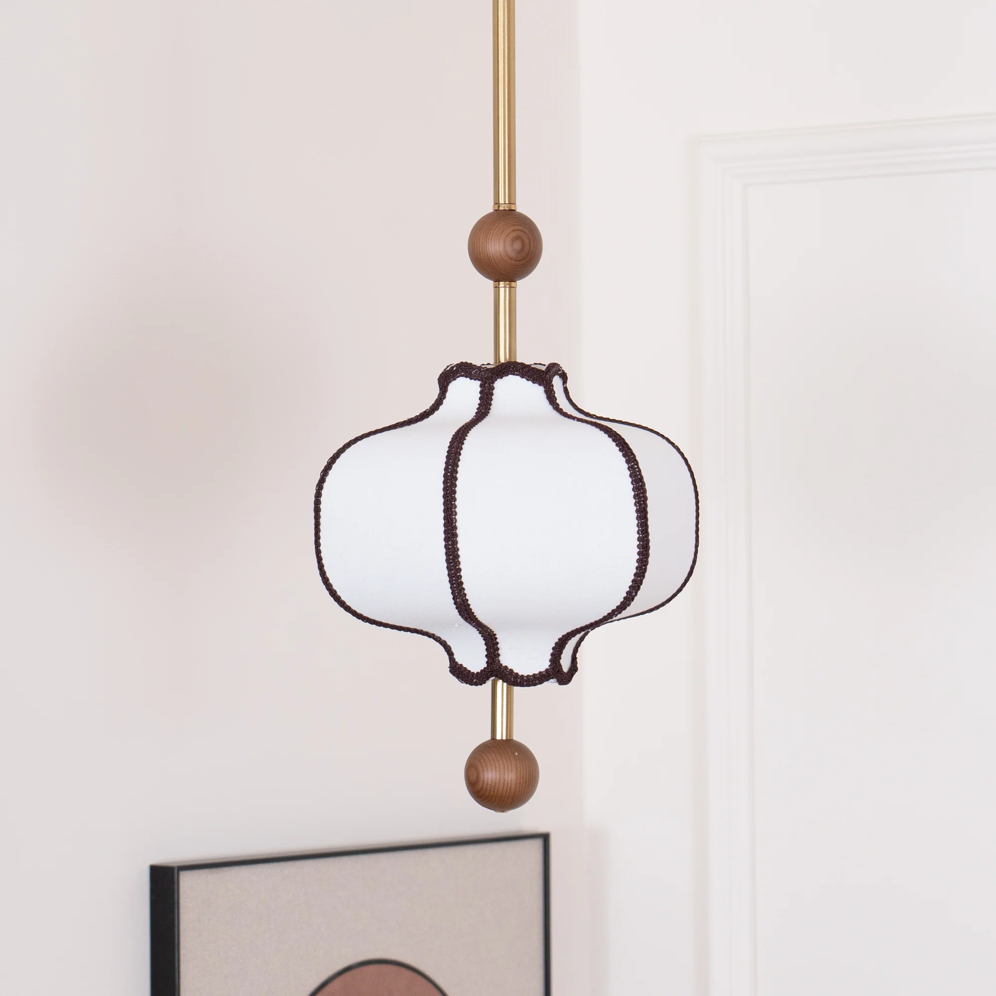 Подвесной светильник Lantern Fabric - ∅25см x 35см, золотой, белый