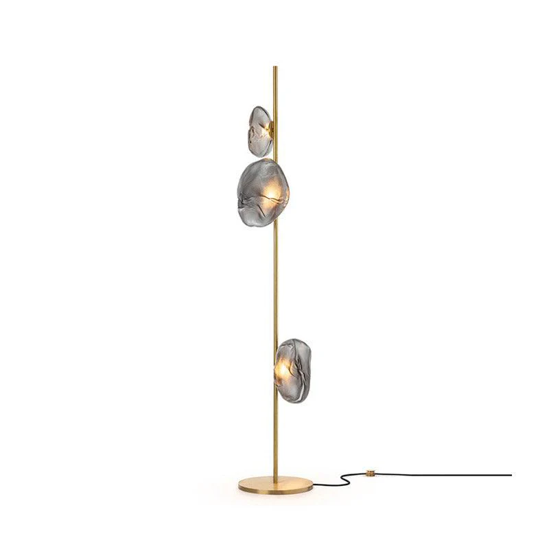 Glass Mesh Petals Floor Lamp - 6 heads ∅ 13.8″ x H 70.9″ / Dia 35cm x H 180cm / Gold+Smoke gray / UK plug