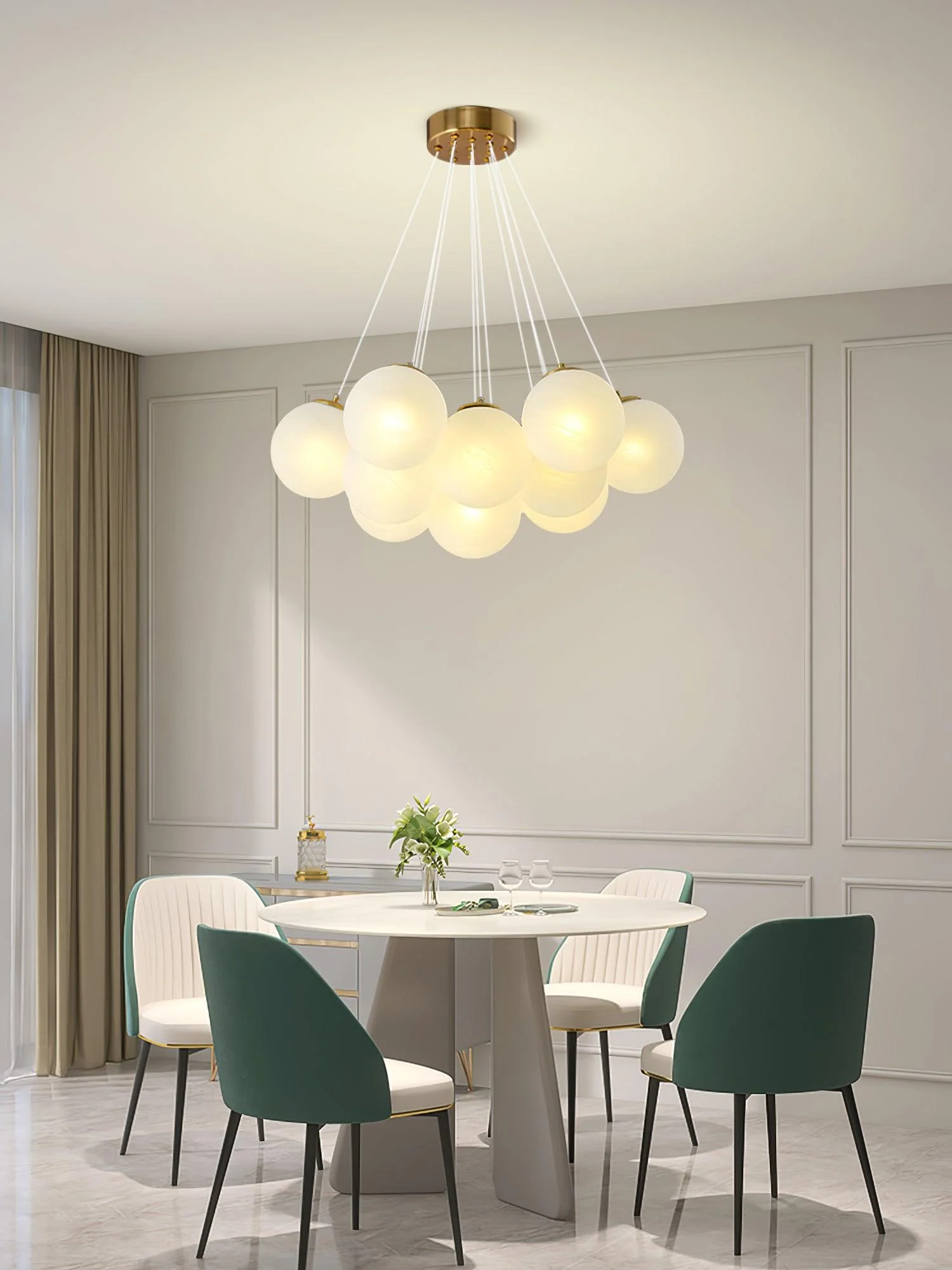 Люстра Glass Cluster - 19 подвесов ∅75см x 150см, золотой, белый