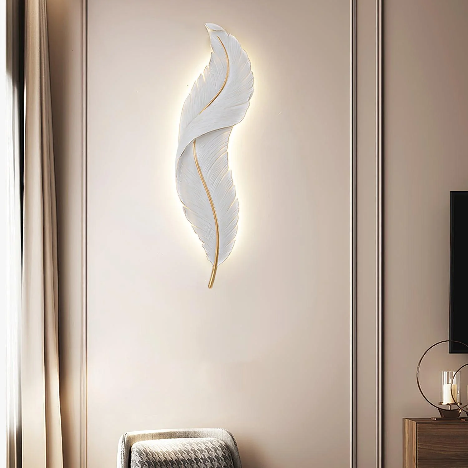 Настенный светильник Feather - 16см x 91см, белый, золотой, 3000-6500К