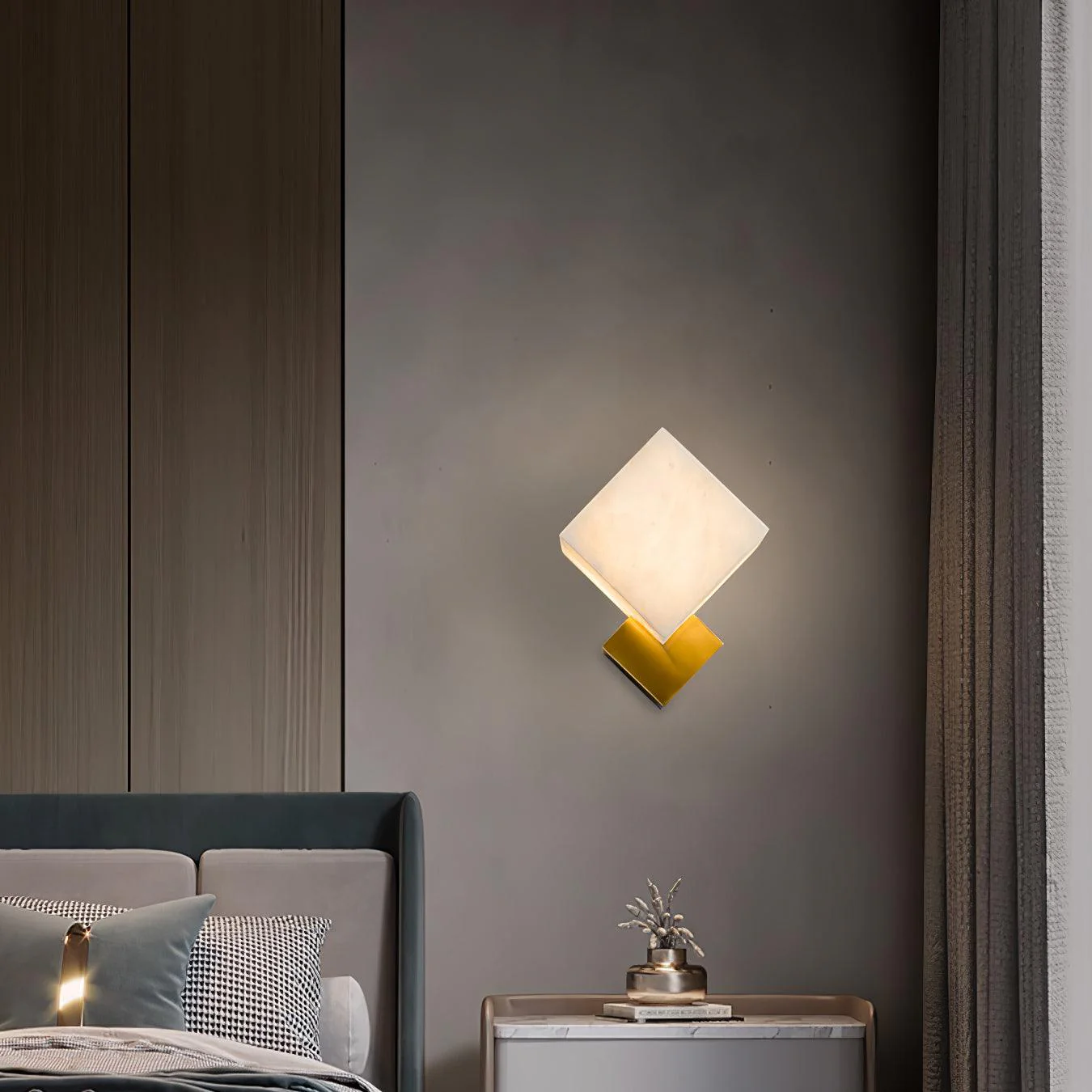 Block Alabaster Wall Sconce - Set of 2 / Brass & White
