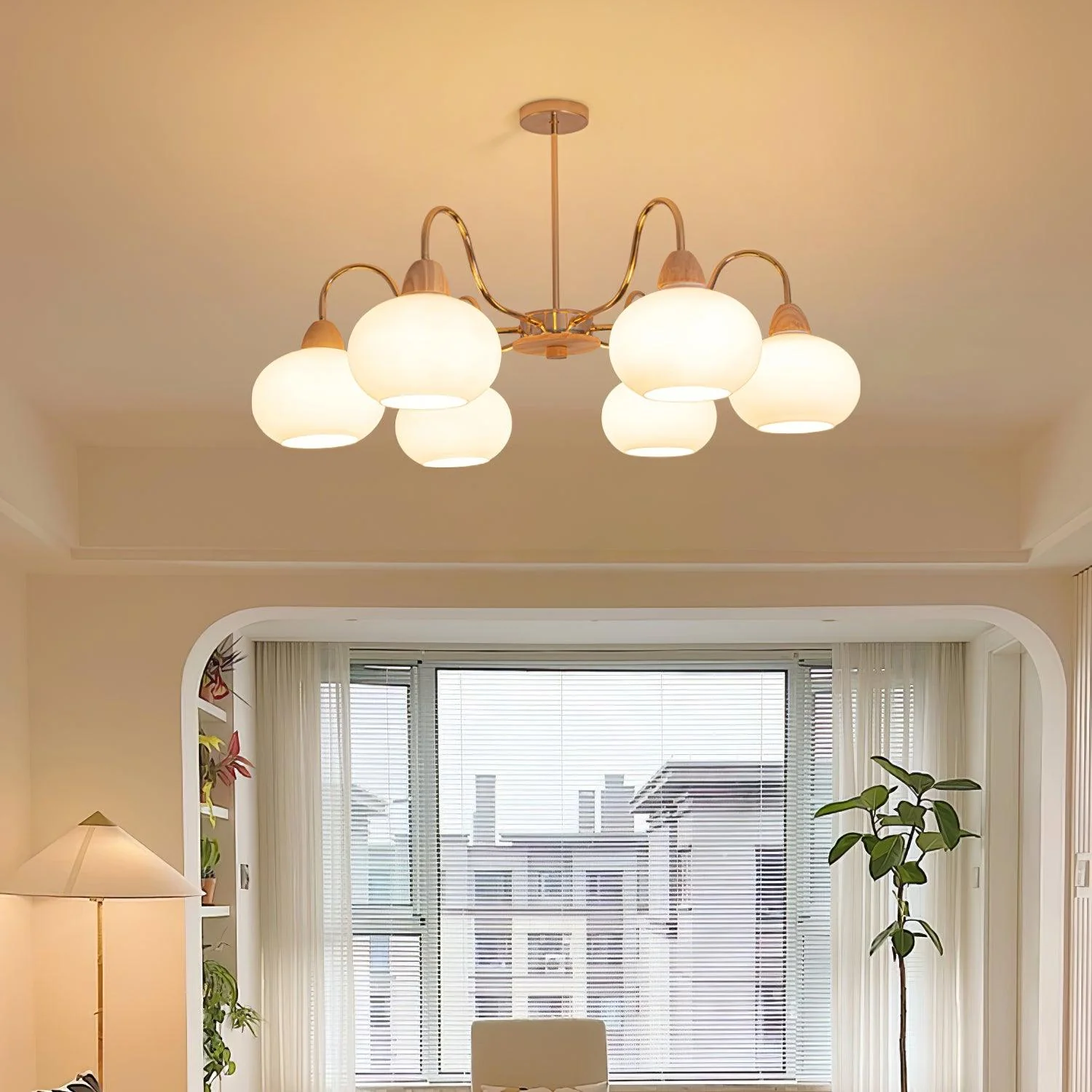 Люстра Glass Persimmon - 5 плафонов ∅66см x 34см, золотой, белое стекло