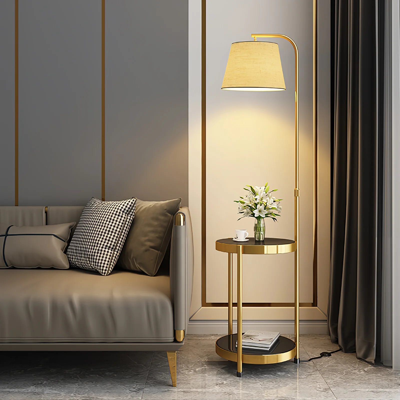 Lilah Floor Lamp - ∅ 13.8″ x H 63″ (without drawer) / Black & White / UK plug