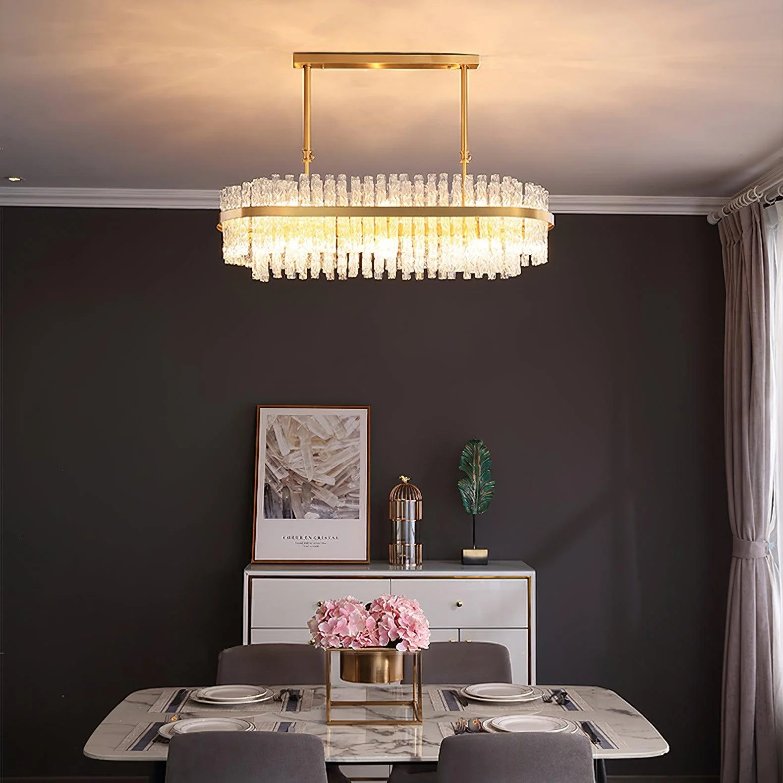 Люстра Gold & Clear Rod - 16 плафонов 85см x 35см x 40см, золотой, прозрачный
