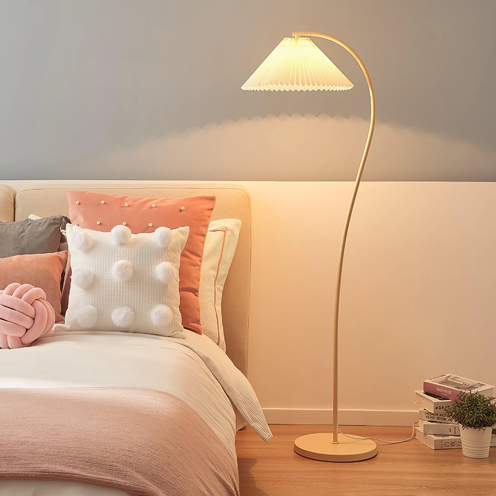 Crescini Pleated Floor Lamp - ∅ 11.8″ x H 59.8″/ Dia 30cm x H 152cm / Green & Light yellow / US plug