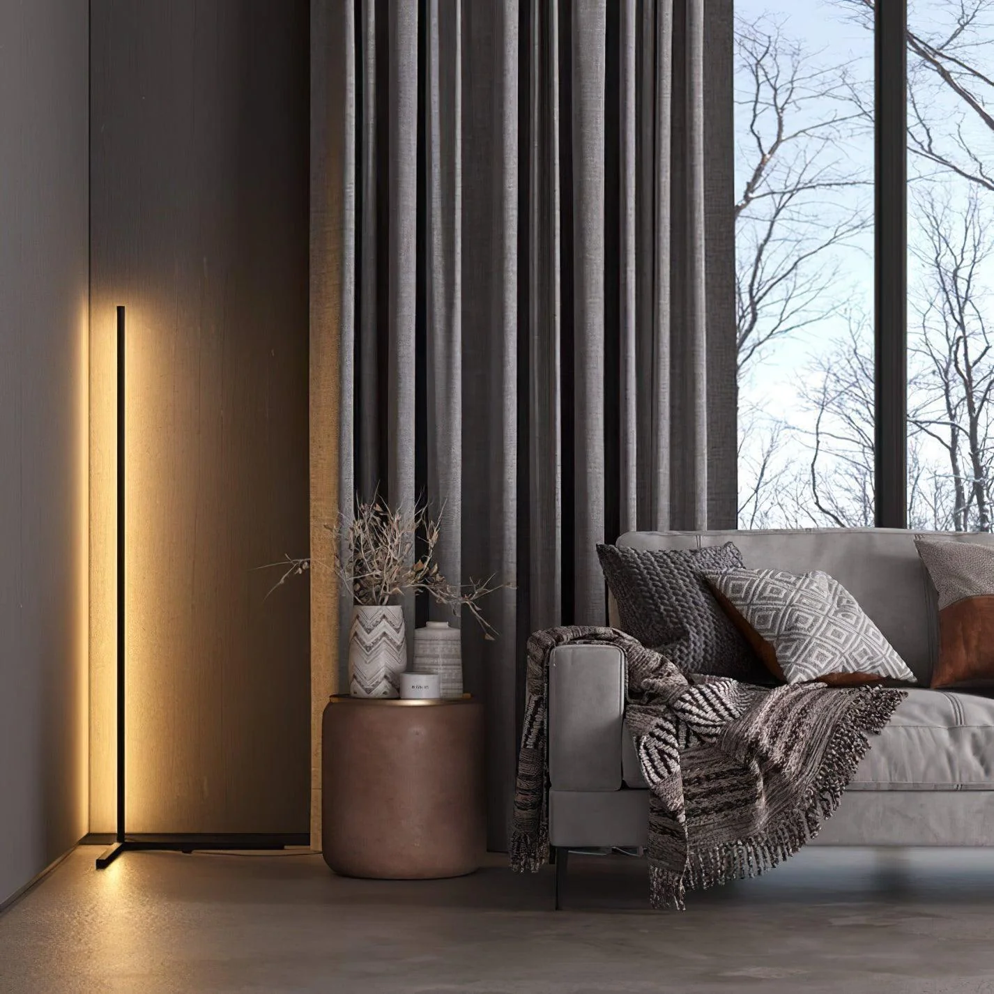 Торшер Minimalist LED - ∅40см x 140см, черный, диммер, пульт ДУ