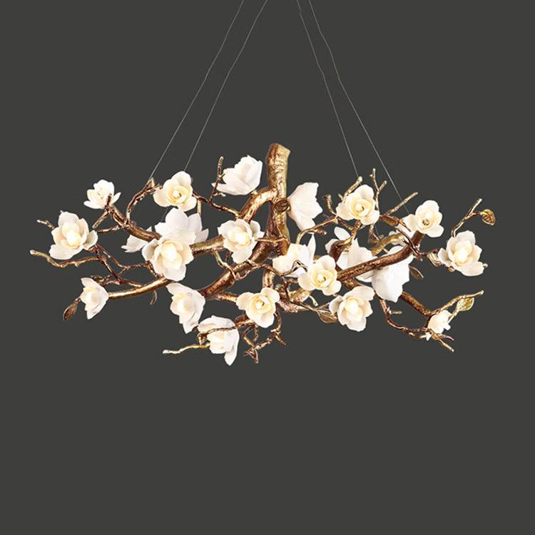 Люстра Flower Bloom Branch Brass - ∅120см х 45см, латунь, белый