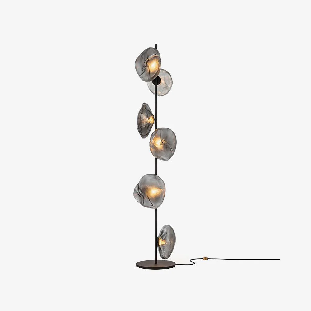 Glass Mesh Petals Floor Lamp - 6 heads ∅ 13.8″ x H 70.9″ / Dia 35cm x H 180cm / Gold+Smoke gray / UK plug